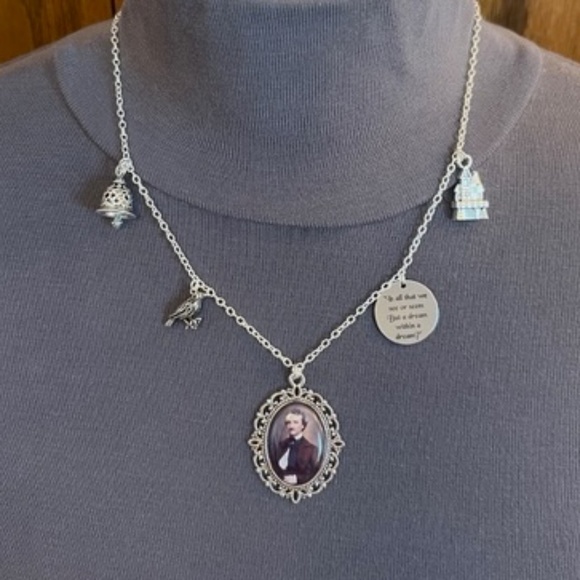 Poems of Edgar Allan Poe Handmade Literature Poetry Necklace, Portrait, Raven - Picture 6 of 16